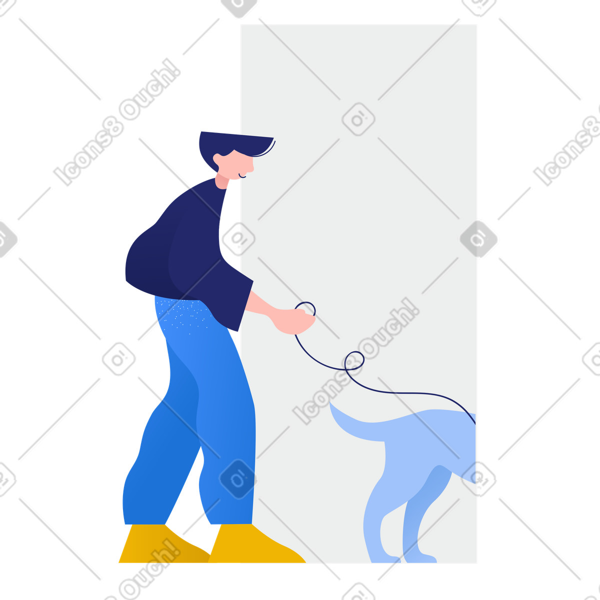 Illustration Leaving house for a walk with dog, Logout or offline concept dans le style Clip à télécharger aux formats PNG, SVG