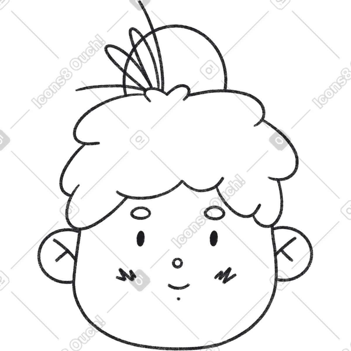 Doodle style round face with hair updo illustration in Bonbon Line download in PNG, SVG
