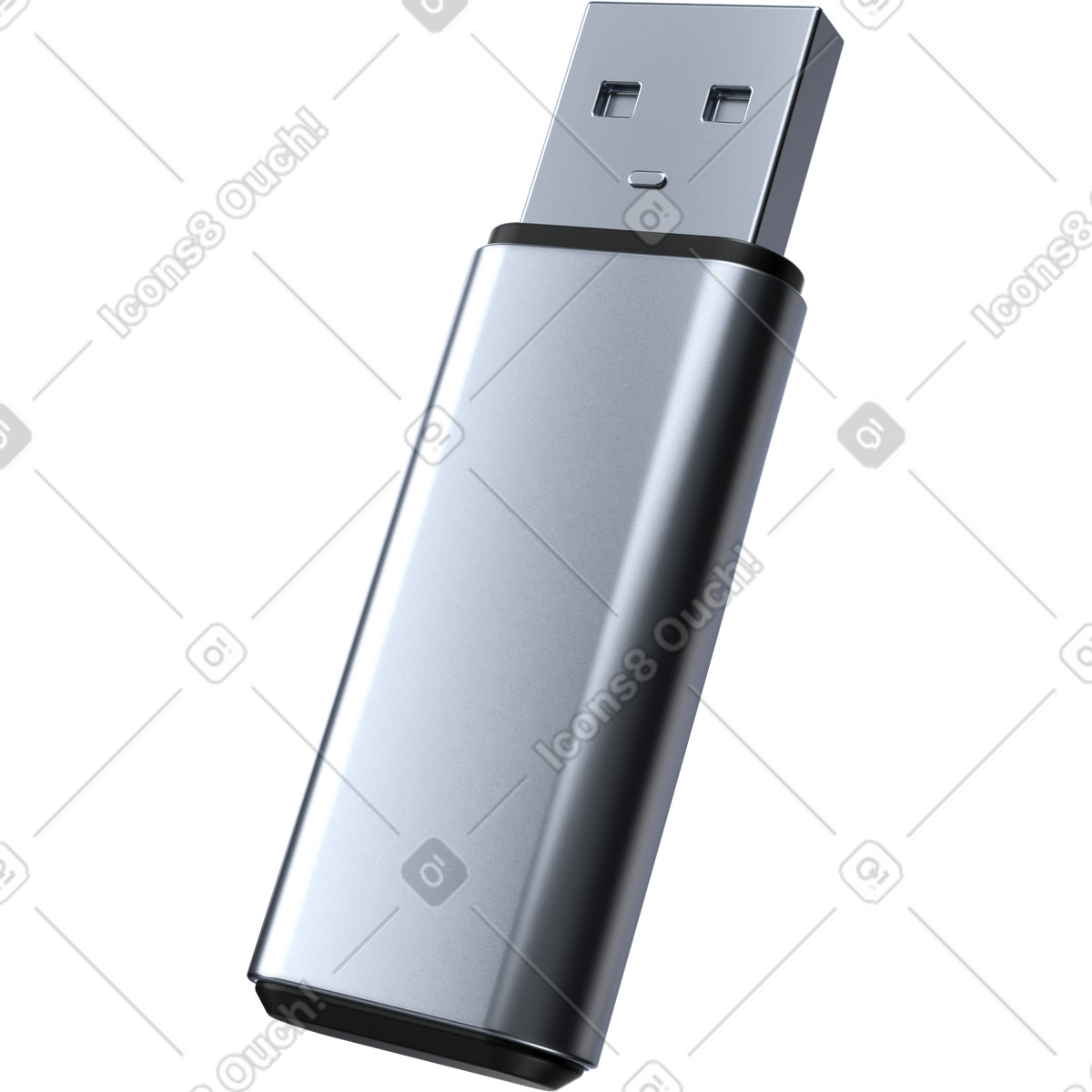 Metallic USB flash drive data storage for portable file transfer illustration in 3D Pro style download in PNG, SVG