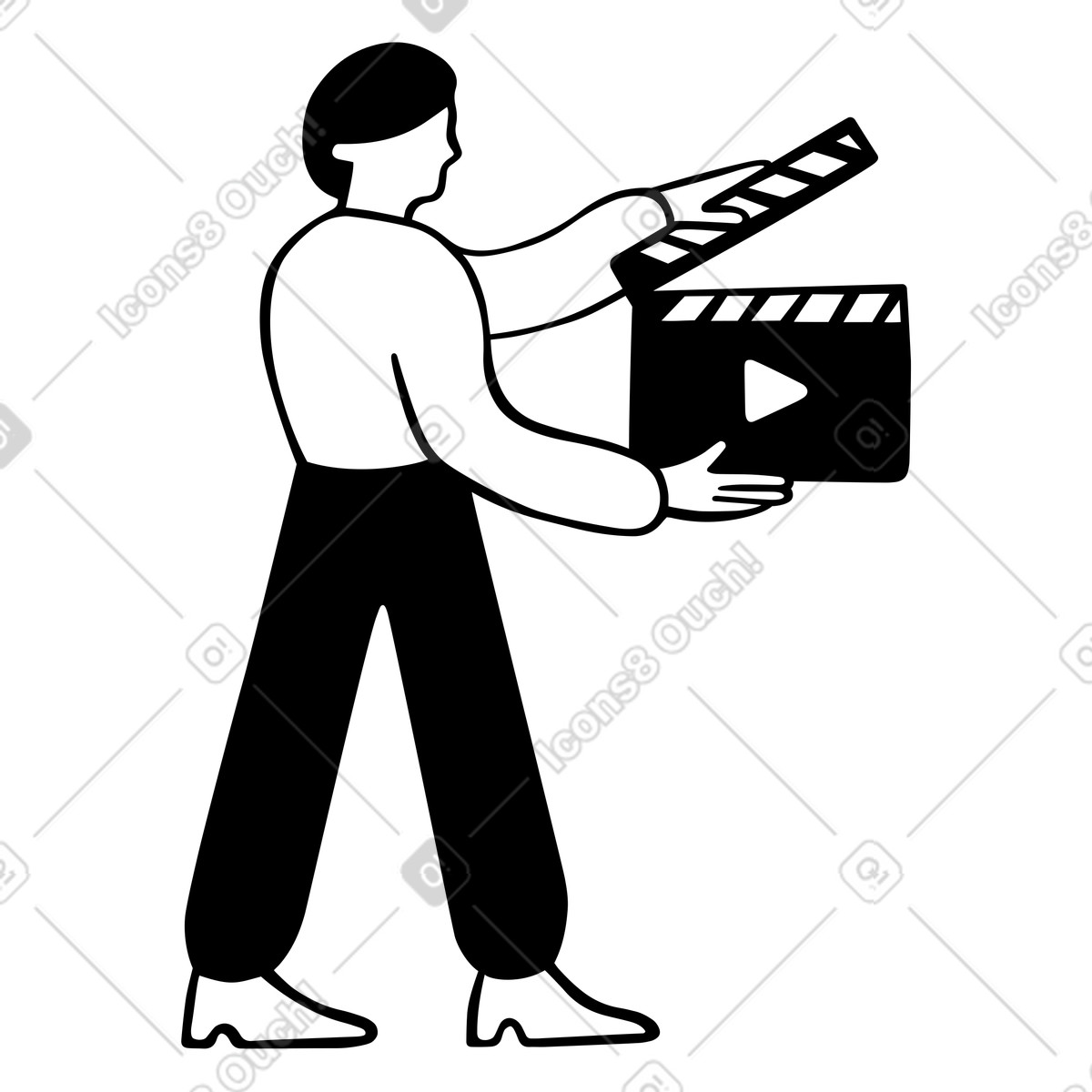 Man holding a film clapper animated illustration in Journal style download in GIF, Lottie (JSON), AE