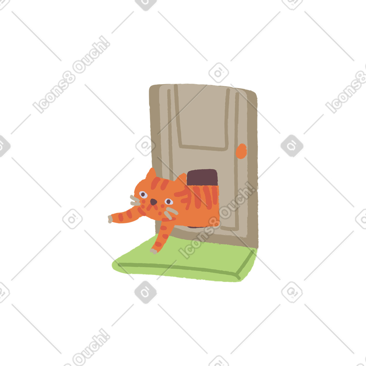 Orange cat sneaking through pet door, Session timeout or user logged out illustration in Ginger style download in PNG, SVG