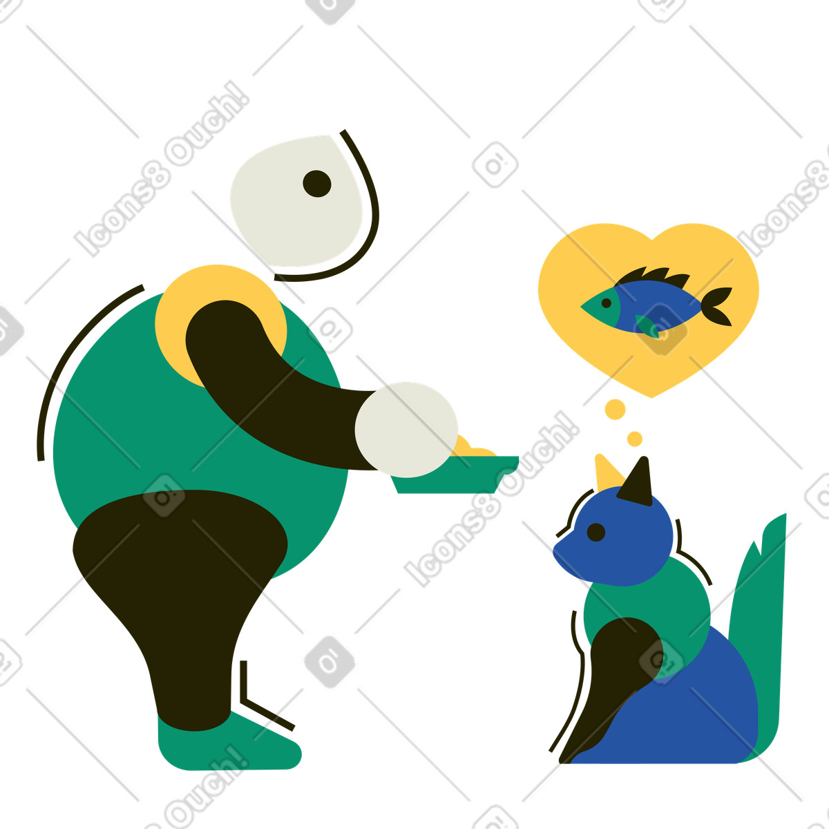 Ilustración Alimentando al gato en estilo Spot a descargar en PNG y SVG