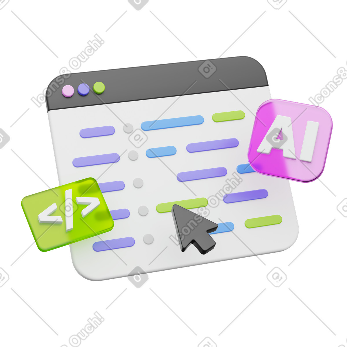 AI coding, Code generation, Intelligent development illustration in PNG, SVG
