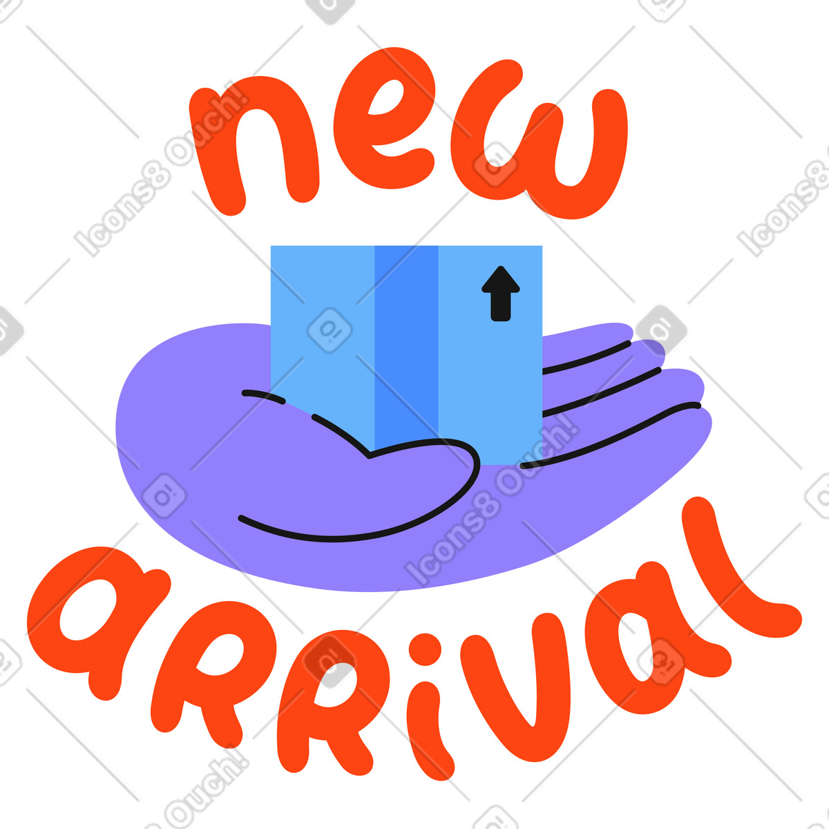 Hand- und schriftzug „new arrival“-aufkleber-Illustration im Clap-Stil als Download in PNG, SVG