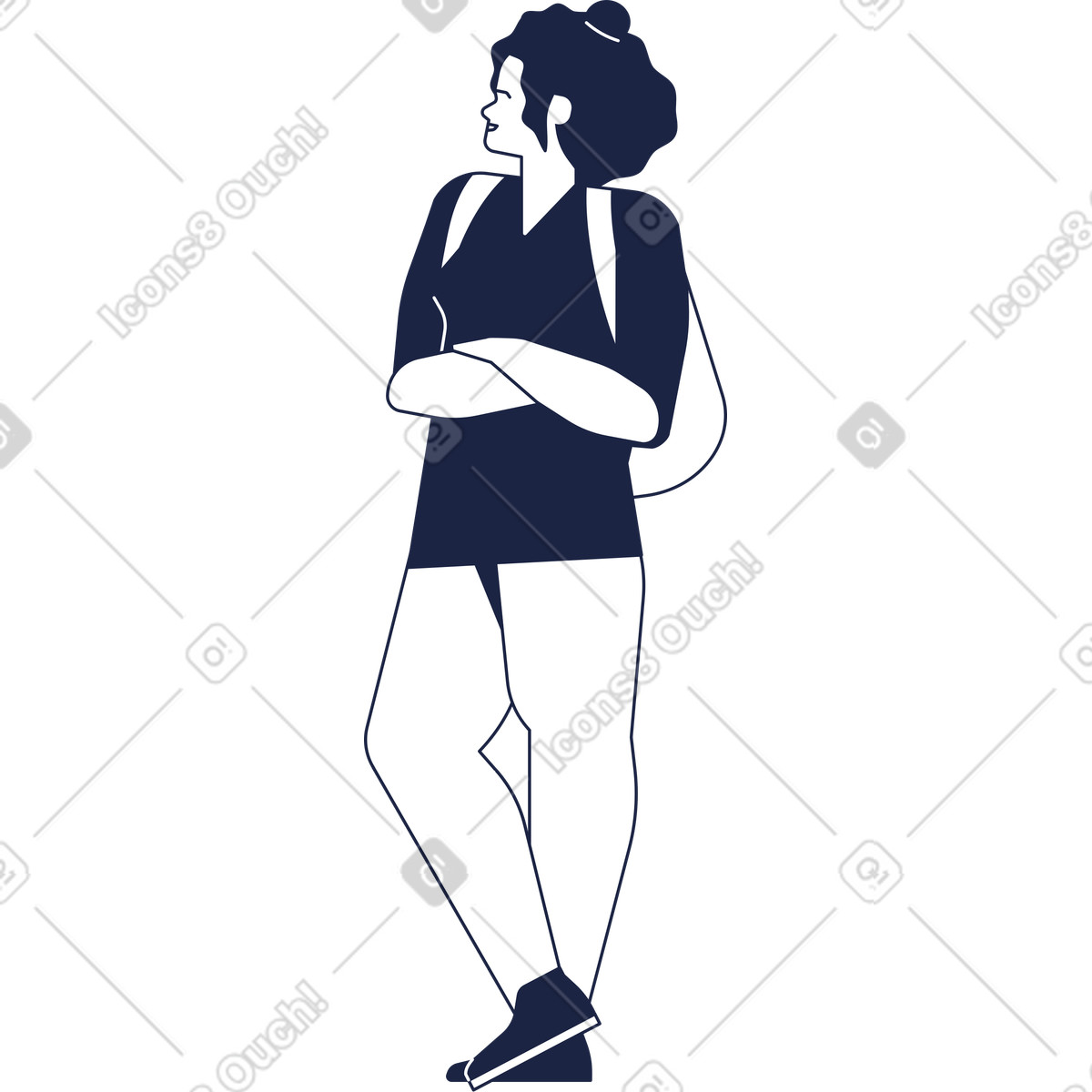Ilustração de Turista feminina com mochila fica os braços cruzados no peito em estilo Urban Line para baixar em PNG, SVG