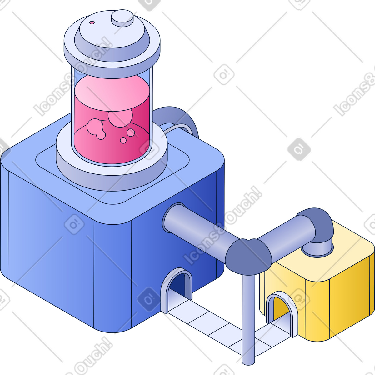 Illustration Vue abstraite d'un tapis roulant avec réservoir de liquide dans le style Neat à télécharger aux formats PNG, SVG