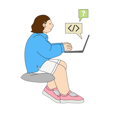 A girl coding on a laptop - Kindy style illustration
