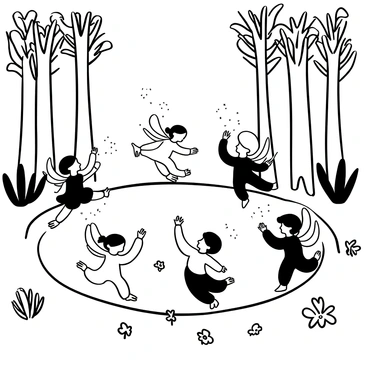 Playful woodland sprites frolicking around a fairy ring, leaving trails of sparkles behind them.