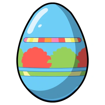 A large, round pixel art egg with a glossy surface, showcasing a vibrant pattern of colorful pixels in shades of blue, red, and green. The egg appears to have a shiny highlight on its top left side, emphasizing its rounded shape. There are small pixelated imperfections on the surface that add to the retro feel. The egg is placed against a contrasting simple background, enhancing its visibility and giving it a playful video game aesthetic.