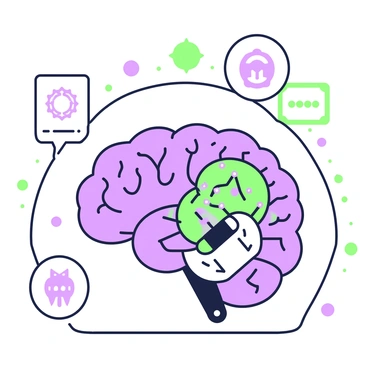 A detailed illustration of a futuristic human brain positioned within a transparent dome. The brain is depicted with intricate folds and structures, showcasing various neural connections. Attached to the brain is an artificial implant, composed of sleek metallic components and tiny glowing circuits, enhancing its functions. The implant seamlessly integrates with the brain tissue, demonstrating advanced technology. Surrounding the brain are floating icons representing cognitive functions, such as memory, processing speed, and creativity, each illustrated with distinct symbols in a geometric style.