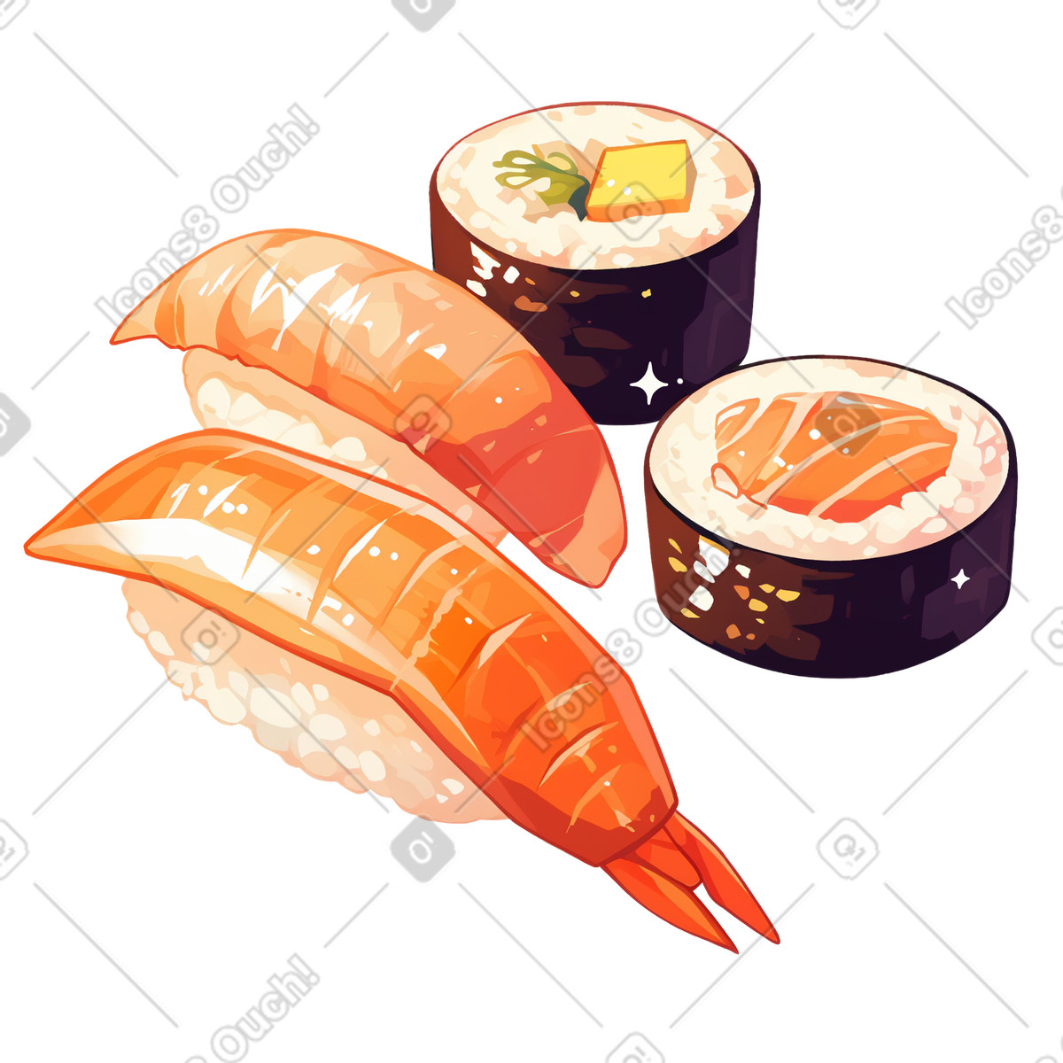Ilustración Sushi set en estilo Glazy a descargar en PNG y SVG