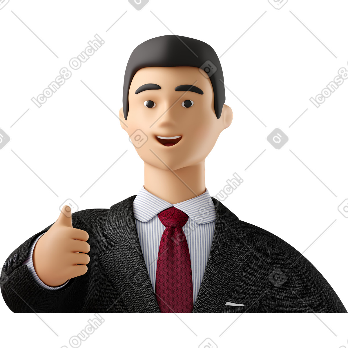 3D Business スタイルの Close up of businessman in black suit giving thumbs のイラストをPNG、SVG形式でダウンロード