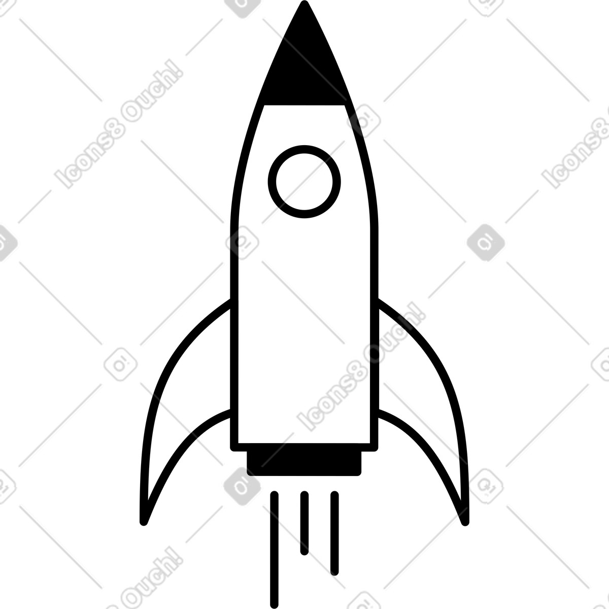 Ilustração de Rocket ship silhouette with circular window and curved side fins em no estilo Notion Line Art para baixar em PNG, SVG