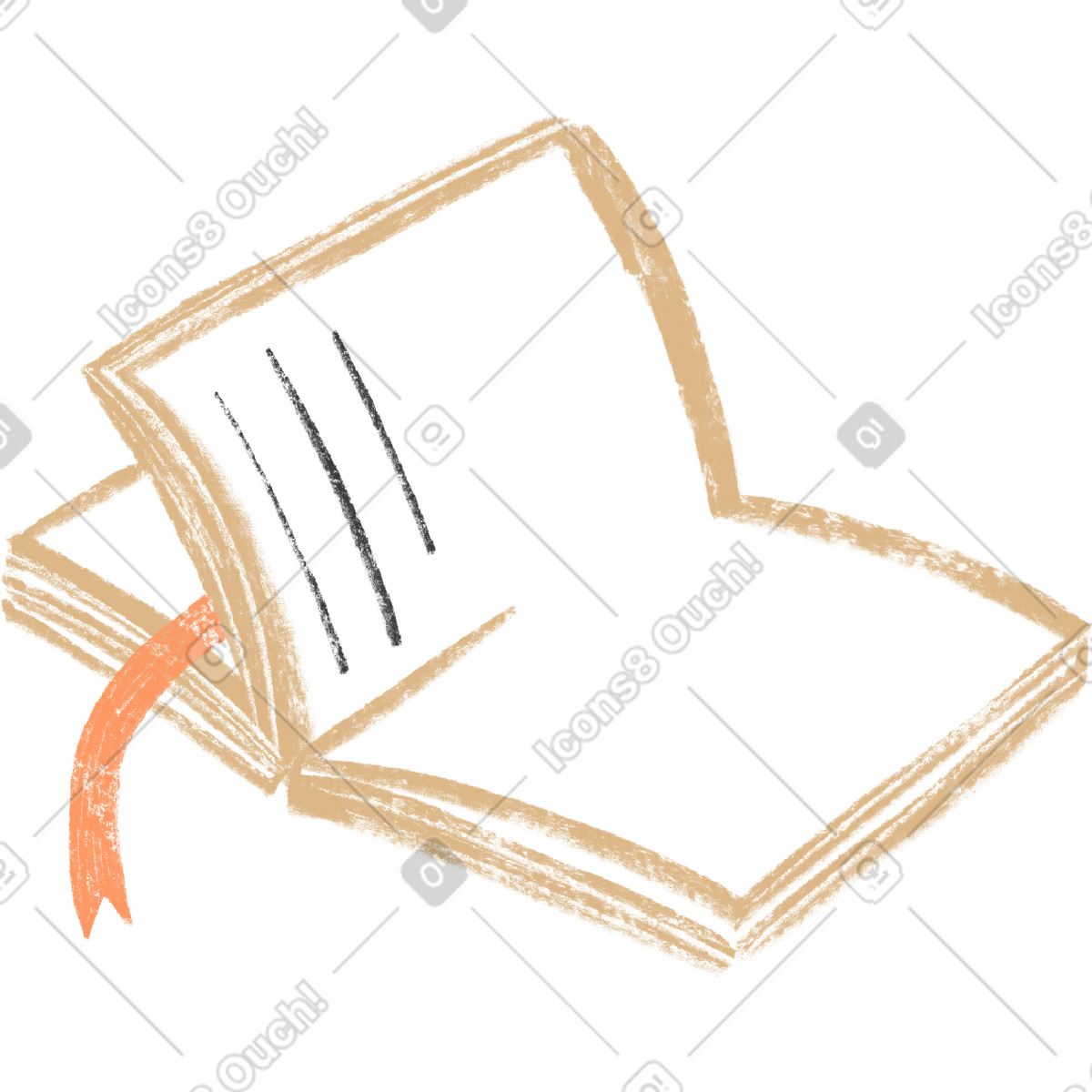 Chalky 스타일의 Open book with an orange bookmark 일러스트레이션 PNG, SVG 다운로드