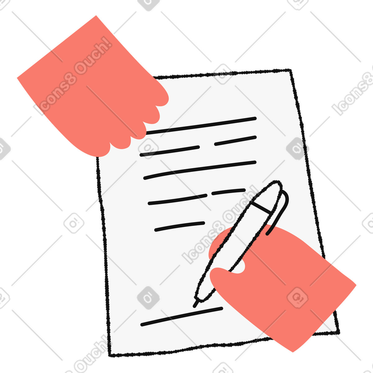 Bold People 스타일의 Contract document signed by hand holding pen and supporting 일러스트레이션 PNG, SVG 다운로드