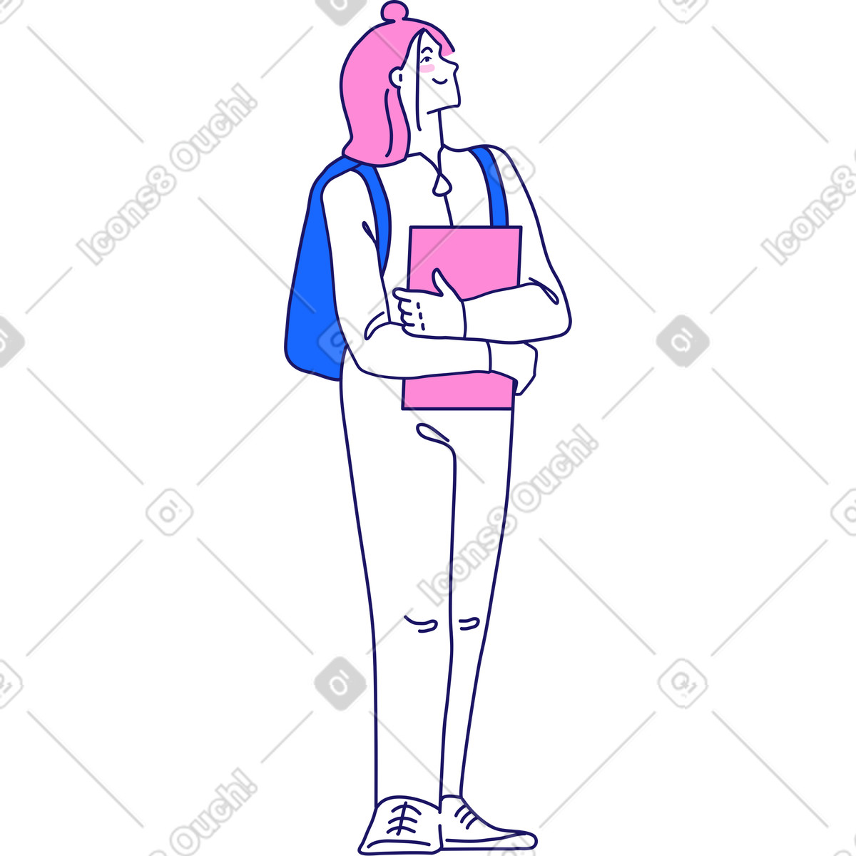 Ilustração de Mulher com pasta e mochila em no estilo Matey para baixar em PNG, SVG