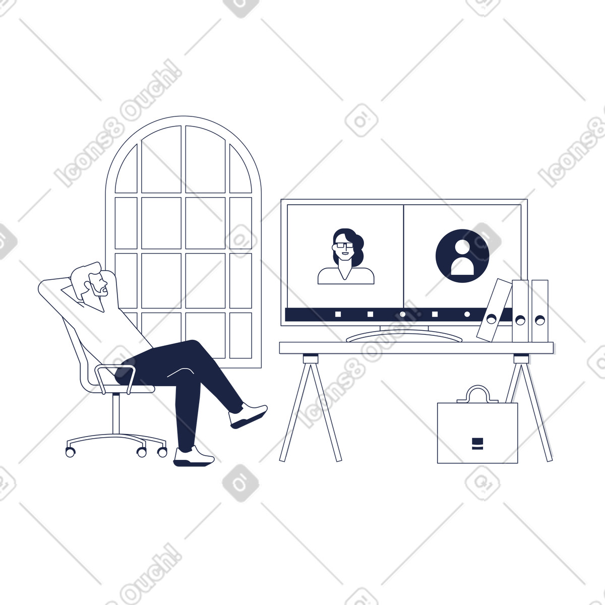 Man chilling during an online meeting illustration, featuring chill clipart in PNG