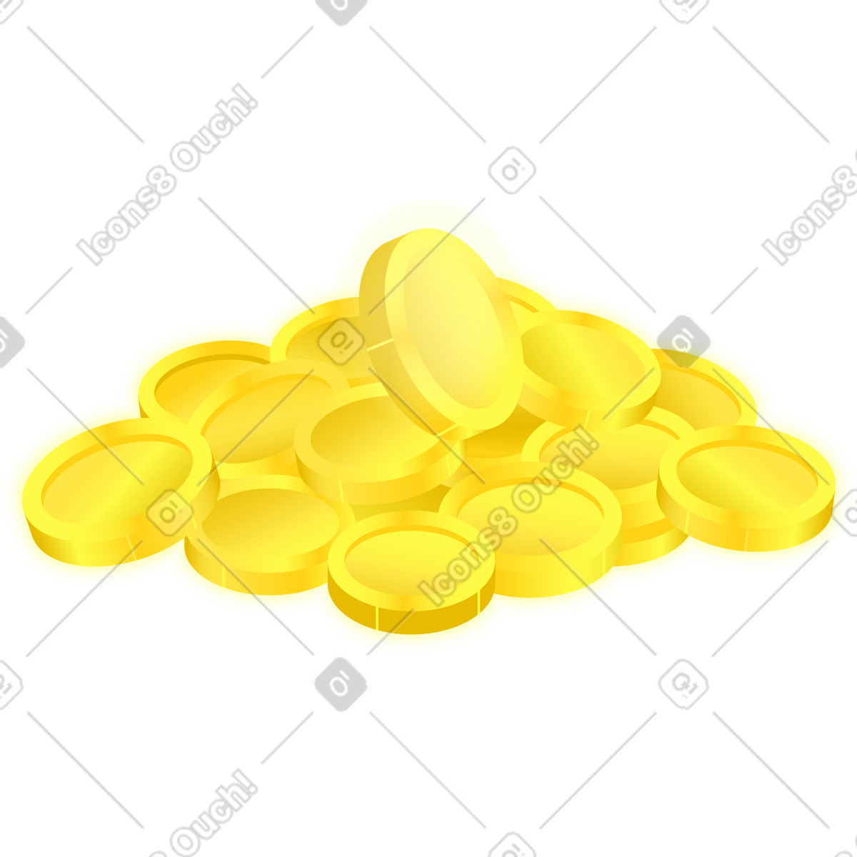 Glowing mountain of coins illustration in Isotech style download in PNG, SVG