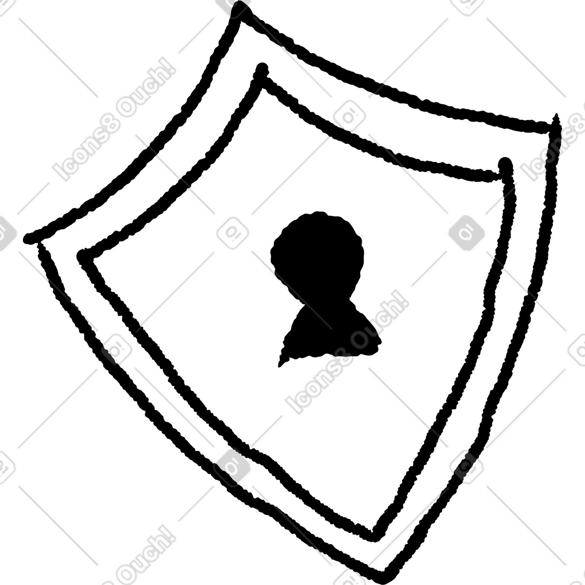 Shield security badge with user silhouette symbolizing personal data protection-Illustration im Black Chalk-Stil als Download in PNG, SVG