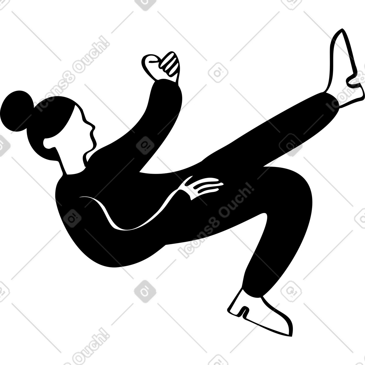 Ilustração de Mulher deitada com a mão e perna levantadas no ar em estilo Journal para baixar em PNG, SVG