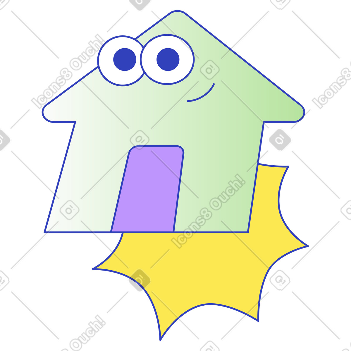 Smiling house icon with starburst, homepage navigation button illustration in Eyeful style download in PNG, SVG
