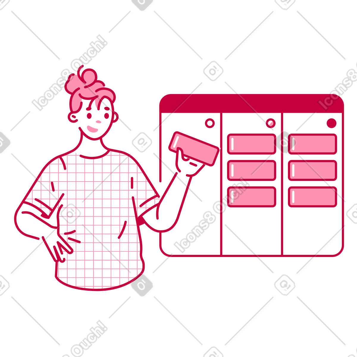Team member updating board columns, Project planning and organization illustration in Natty style download in PNG, SVG