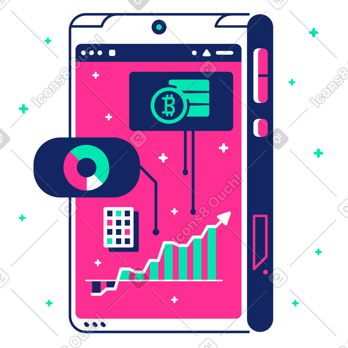 Ilustración Análisis de datos criptomonedas en estilo Cyborg a descargar en PNG y SVG