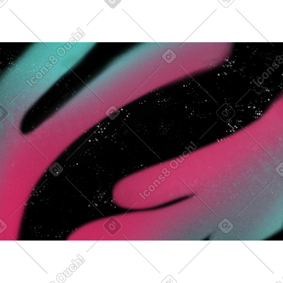Starry sky background with two flowing pink and green shapes illustration in Doodle style download in PNG, SVG