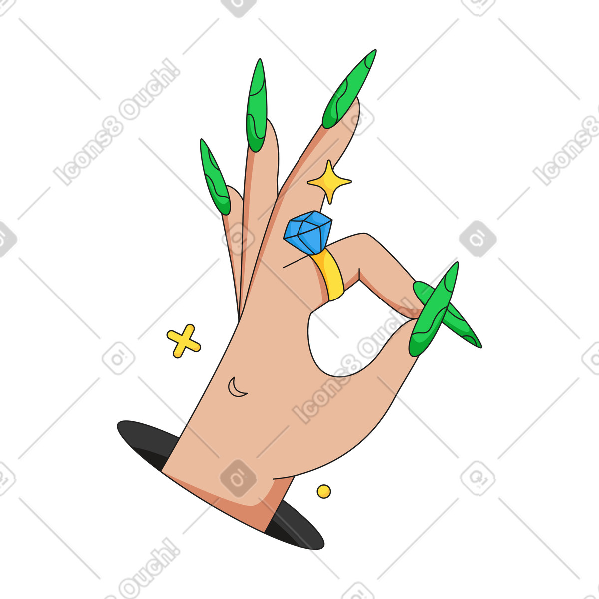 Ilustração de Mão feminina com unhas compridas gesticulando ok em PNG e SVG