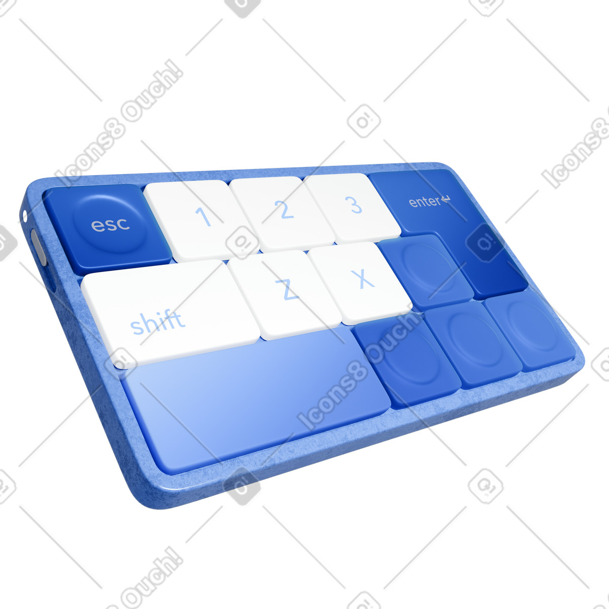 Mini keyboard with custom keycaps, Data entry, Portable typing device animated illustration in 3D Blueprint style download in GIF, Lottie (JSON), AE