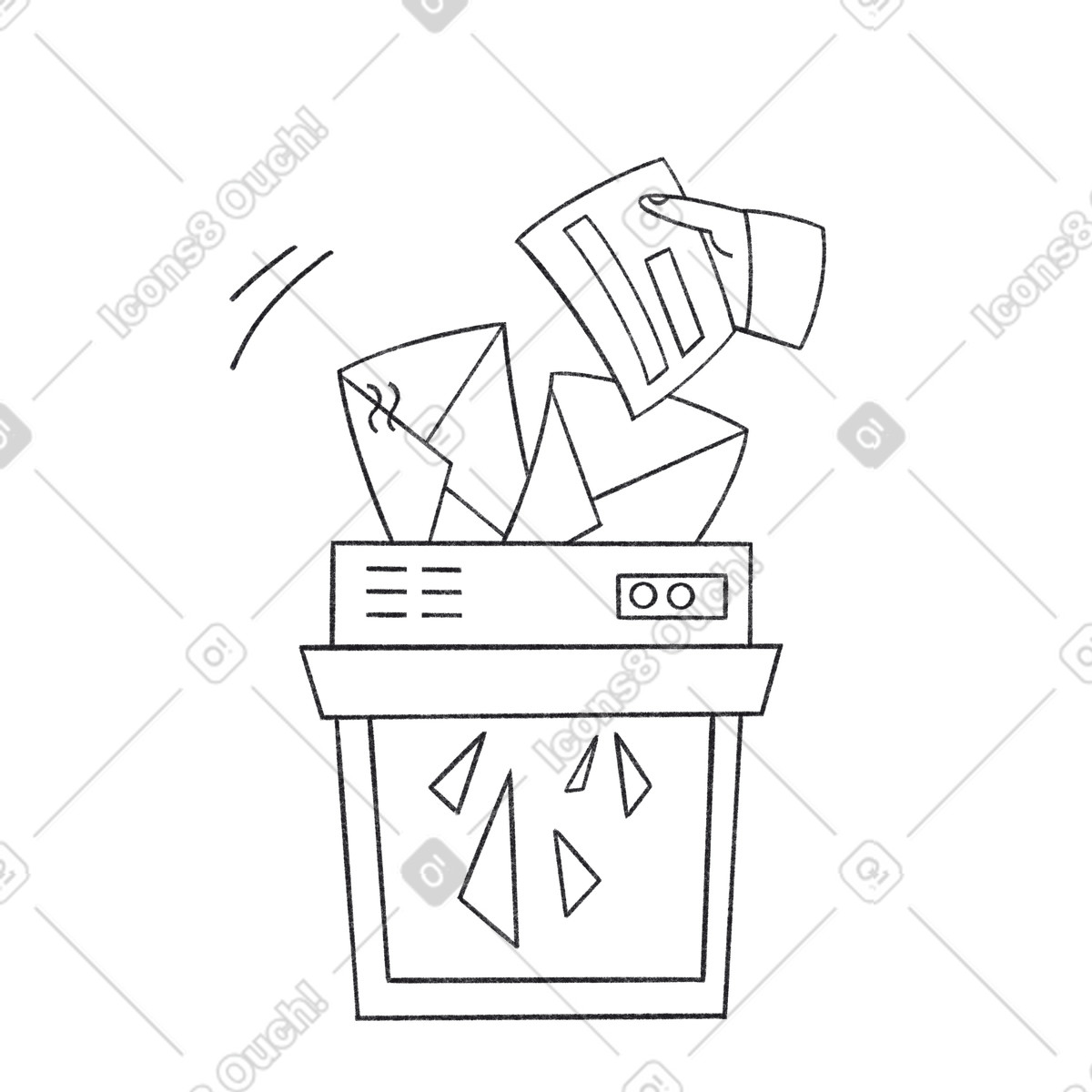 Shredding documents with machine, secure information disposal and data privacy illustration in Bonbon Line style download in PNG, SVG
