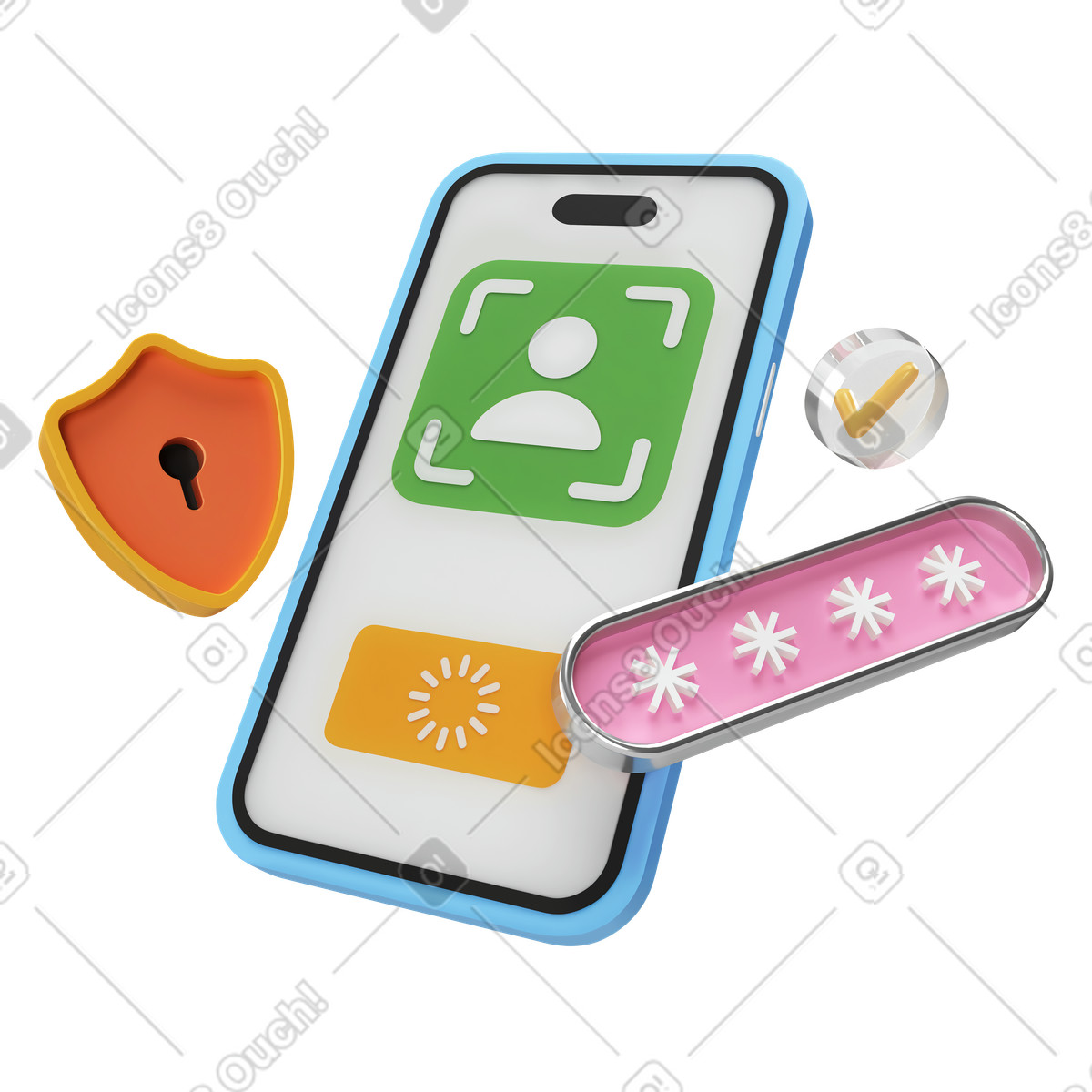 Face id technology on phone illustration in PNG, SVG