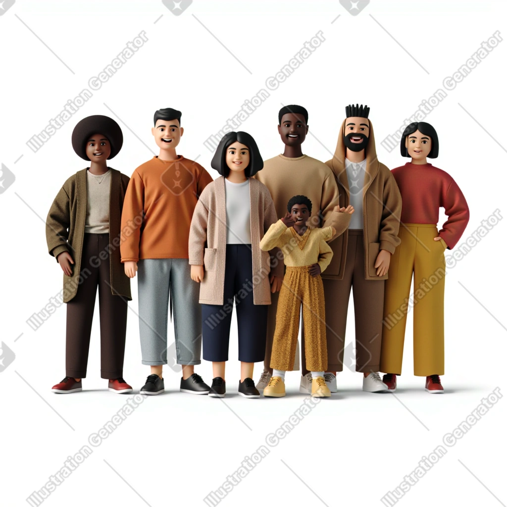 Illustration of Diverse People in 3D Business Style with Effect