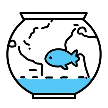 A fishbowl shaped like a globe, representing "Earth," is nearly empty, with just a small amount of water at the bottom. Inside the fishbowl, there is one confused fish, a bright blue tropical fish with distinctive fins, swimming near the surface. The bowl has a simple, clear glass design, and the continents are subtly illustrated on its surface. The surroundings are minimal, focusing solely on the fishbowl and the single fish within it.