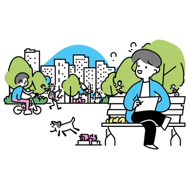 Steve Ash sketching in a bustling city park, capturing the lively atmosphere