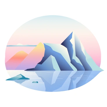 A large, majestic iceberg floats in the foreground, its icy surface reflecting shades of pink, orange, and purple from the sunset. The iceberg has sharp, jagged peaks and smooth, glacial surfaces, creating an intricate texture. In the background, the sky is ablaze with soft, gradient colors, transitioning from deep blue at the top to warm hues near the horizon. The water around the iceberg is calm, mirroring the pastel colors of the sky, with gentle ripples suggesting a light breeze. Small pieces of ice drift nearby, adding to the serene atmosphere of the Arctic landscape.