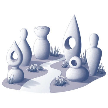 A garden with large sculptures crafted from cork