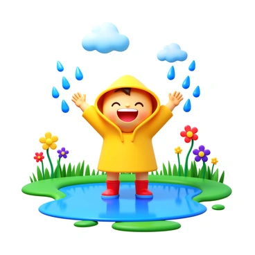 A child joyfully splashing in a puddle under a clear sky