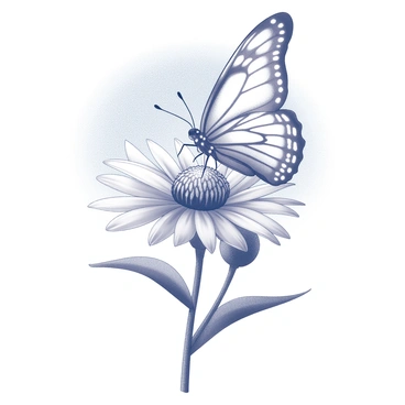 A butterfly with intricate wing patterns is resting delicately on a cornflower. The flower features vibrant petals and a distinct center, showcasing its natural beauty. In the background, a clear blue sky stretches overhead, providing a sense of openness and tranquility. The scene captures the harmonious relationship between the butterfly and the cornflower in a natural setting.