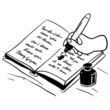 A hand writing notes with a fountain pen next to an open book