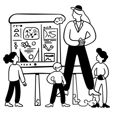 Barbie presenting a science project at a school fair, surrounded by 80s-style decor