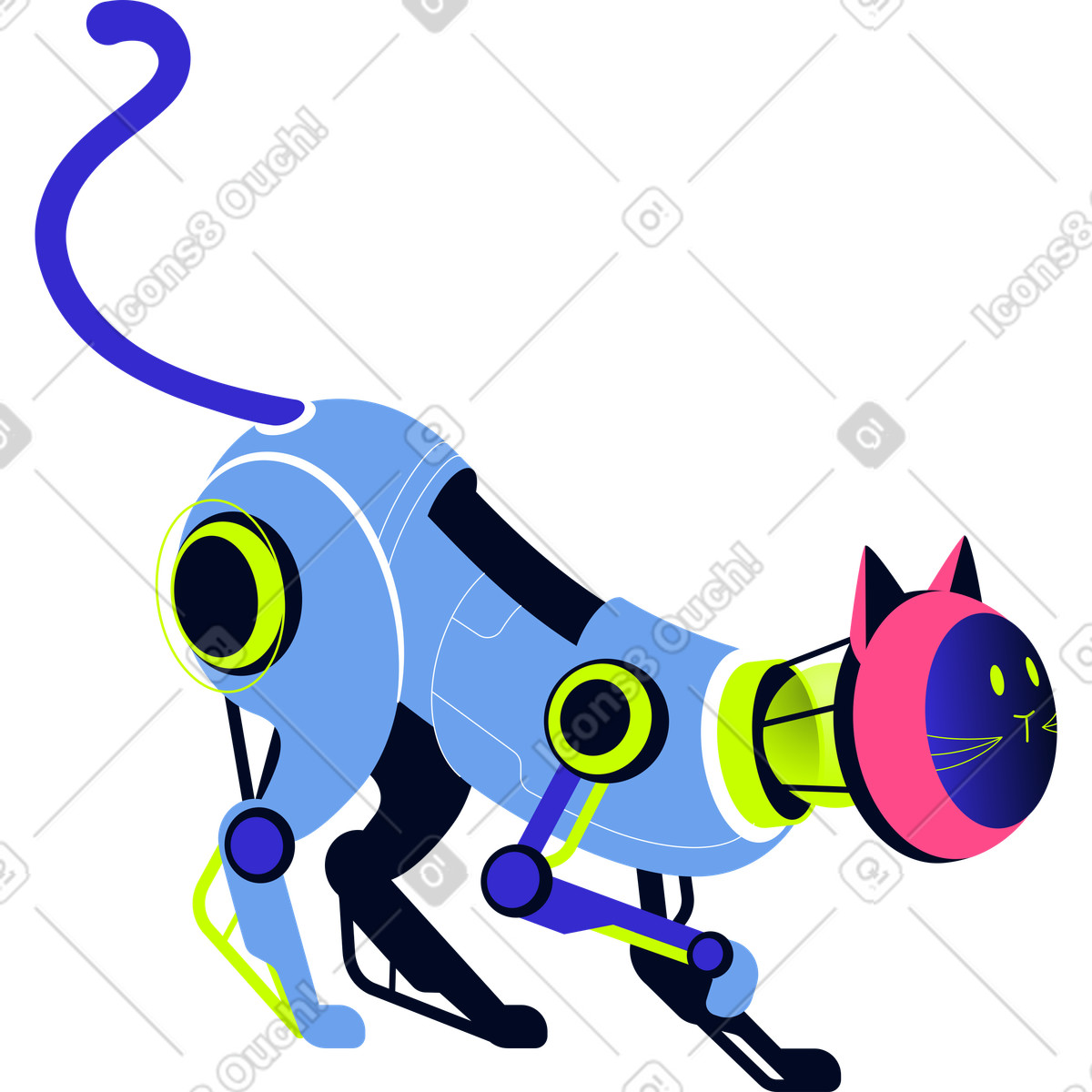 Roboter katze-Illustration im Space-Stil als Download in PNG, SVG