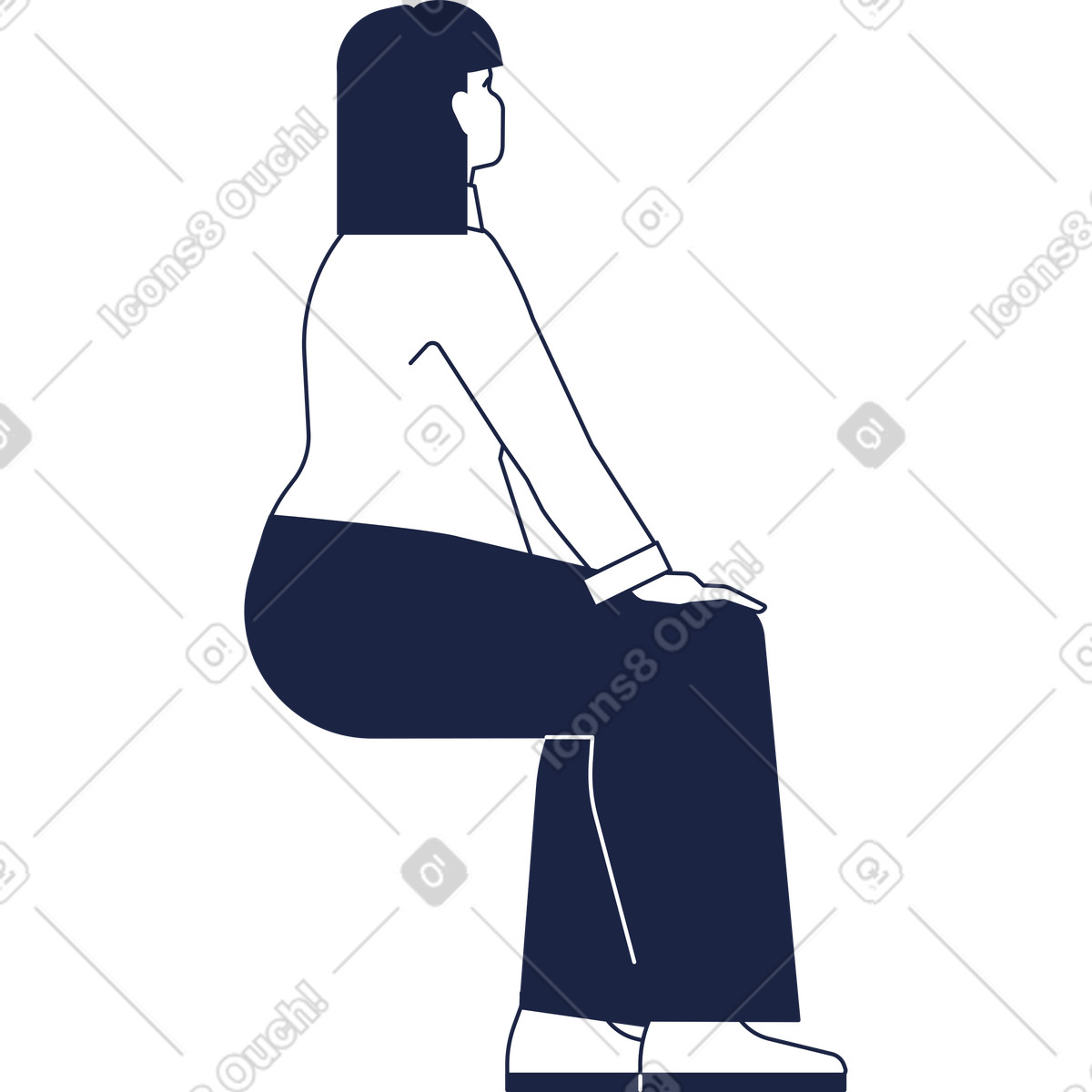 Donna più dimensioni seduta vista posteriore illustrazione in stile Urban Line scarica in PNG, SVG
