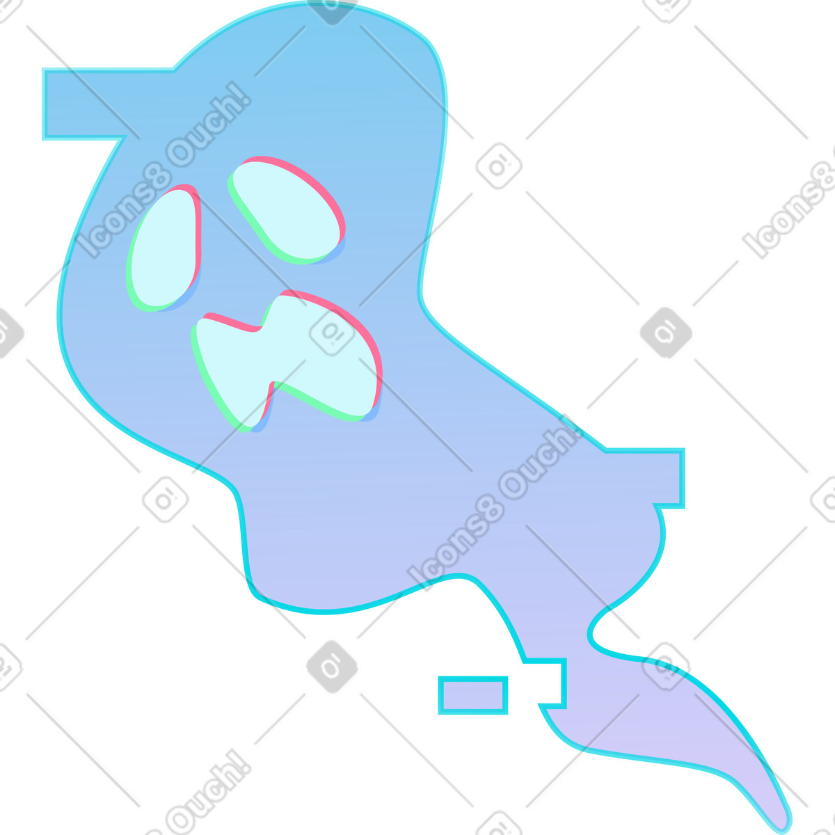 Neon スタイルの グリッチと光る目を持つ幽霊 のイラストをPNG、SVG形式でダウンロード