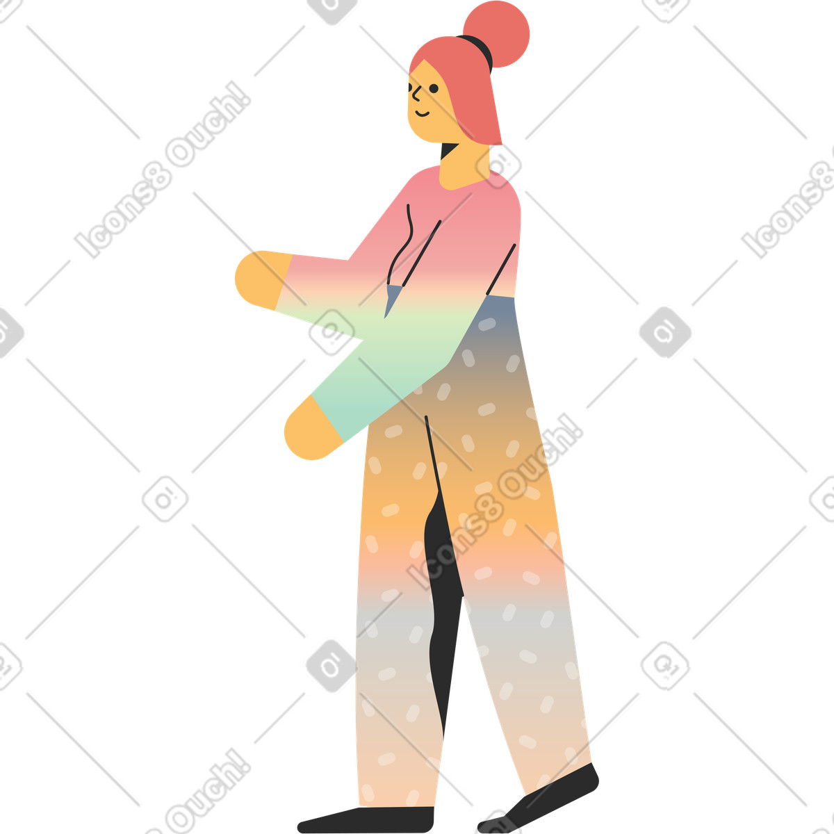 Ilustração de Standing woman in polka dot pants em no estilo Marginalia para baixar em PNG, SVG