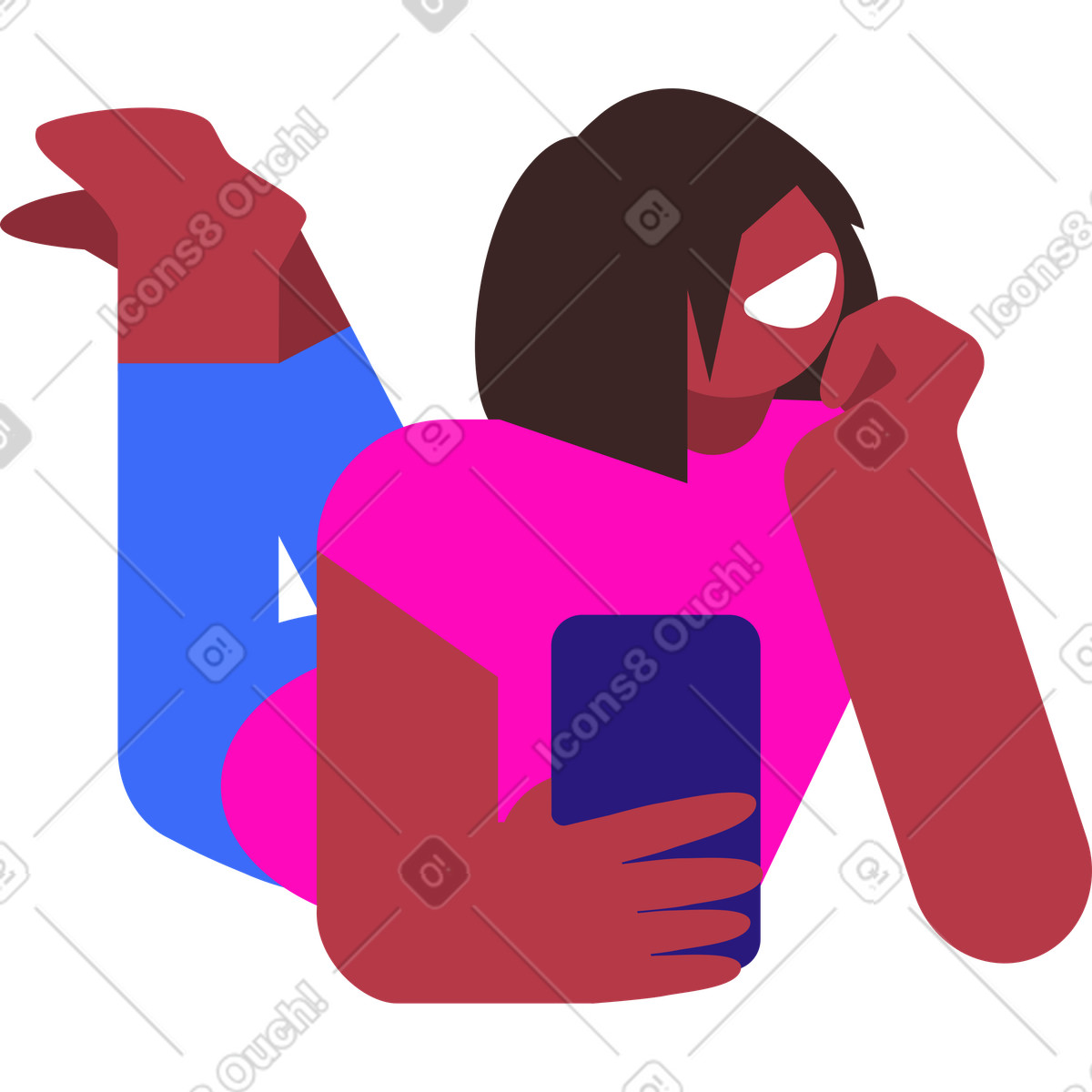 Illustration Jeune femme heureuse avec un smartphone dans le style Basic à télécharger aux formats PNG, SVG