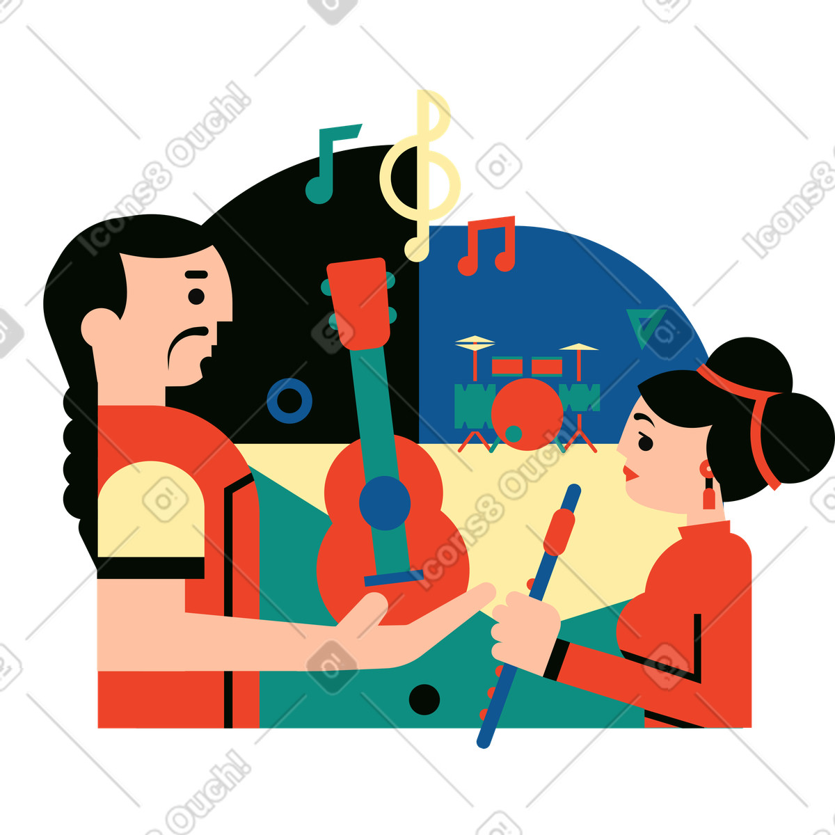 Illustration Groupe musical composé d'un homme et d'une femme dans le style Polar à télécharger aux formats PNG, SVG