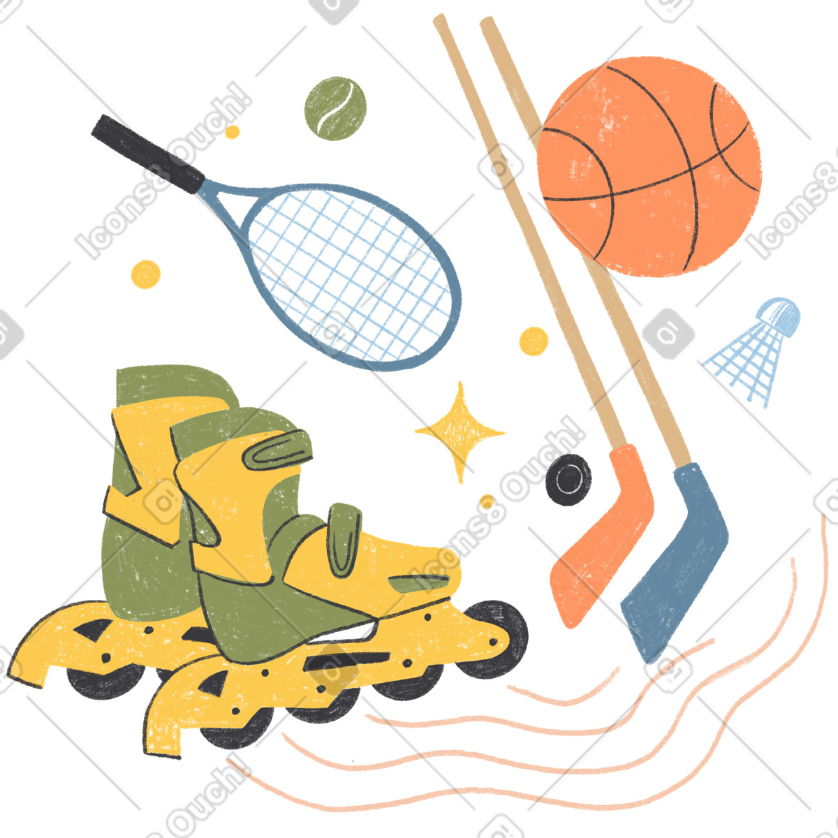 Сhildren's sports games and equipment illustration in Chalky style download in PNG, SVG