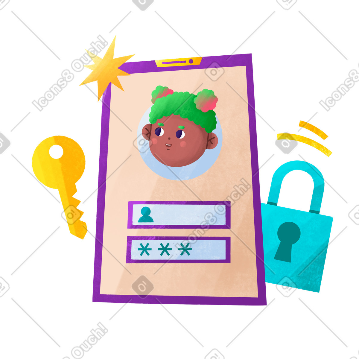 下载 Bonbon 风格的 使用用户名和密码登录帐户 插画，支持 PNG、SVG 格式