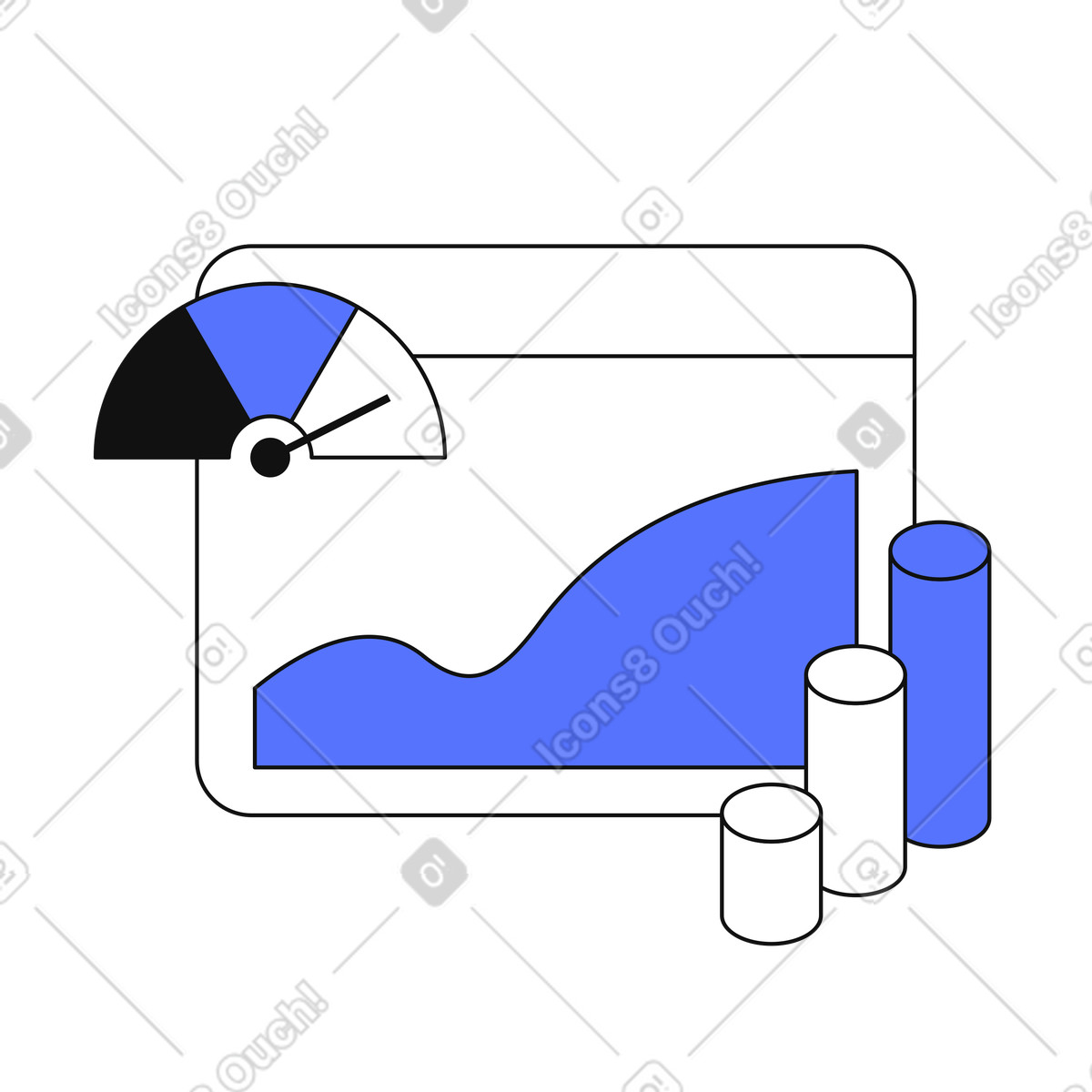 Ilustración Performance metrics dashboard with speedometer gauge and increasing area graph en estilo Main a descargar en PNG y SVG